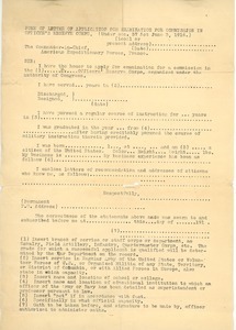 Form of letter of application for examination for commission in Officer's Reserve Corps.