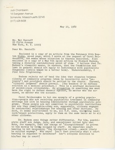 Letter from Judi Chamberlin to Nat Hentoff