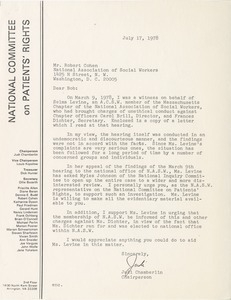 Letter from Judi Chamberlin to Robert H. Cohen