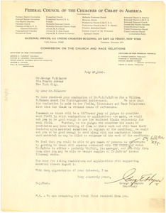 Letter from Federal Council of the Churches of Christ in America to George W. Gilmore