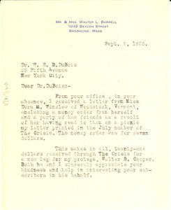 Letter from Alexina Barrell to W. E. B. Du Bois