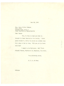 Letter from W. E. B. Du Bois to Grace Johnson