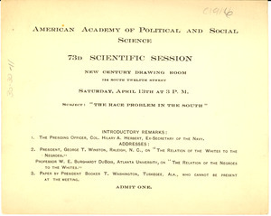 American Academy of Political and Social Science 73D Scientific Session