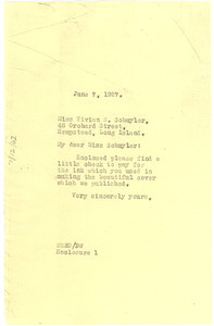 Letter from W. E. B. Du Bois to Vivian S. Schuyler