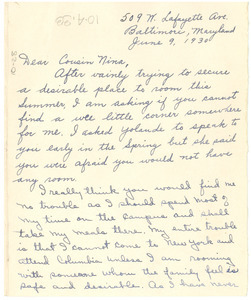 Letter from Edythe Dorsey to Nina Du Bois