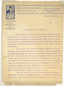 Letter from Ernst Schultze to W. E. B. Du Bois