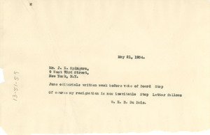 Telegram from W. E. B. Du Bois to J. E. Spingarn