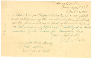 Letter from J. A. Watson to W. E. B. Du Bois