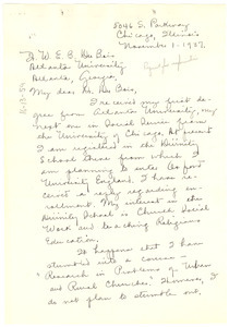 Letter from Bertha Keith Payne to W. E. B. Du Bois