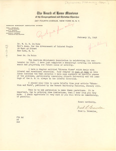 Letter from American Missionary Association to W. E. B. Du Bois