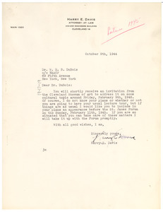 Letter from Harry E. Davis to W. E. B. Du Bois