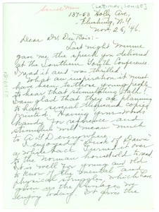 Letter from Louise Lattimer to W. E. B. Du Bois