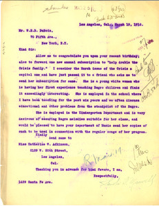 Letter from Semola D. Maxwell to W. E. B. Du Bois