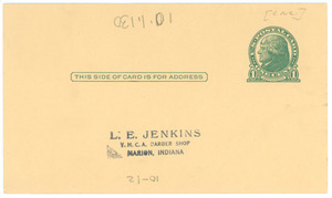 Self-addressed return postcard from L. E. Jenkins