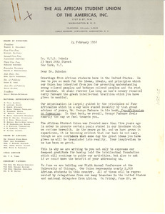 Letter from All African Student Union of the Americas to W. E. B. Du Bois