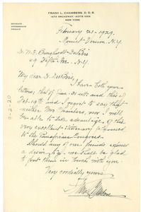 Letter from Frank Chambers to W. E. B. Du Bois