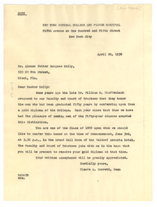 Letter from New York Medical College to Alonzo Potter Burgess Holly