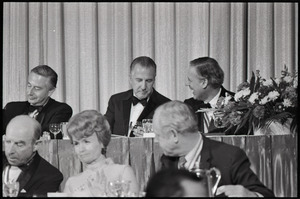 Spiro Agnew speech at the Middlesex Club: dais with (l. to r.) Loew, Agnew, and Francis laughing