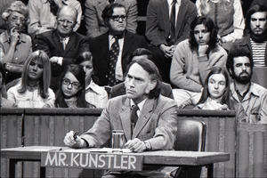 Taping 'The Advocates' television show on WGBH: William Kunstler, with studio audience in background