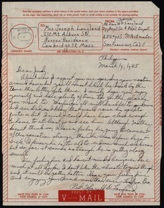 V-mail from Harold D. Langland to Judith G. Wood Langland