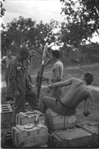 U.S. mortar crew firing at Vietcong.