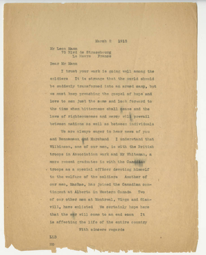 Letter from Laurence L. Doggett to Leon Mann ( March 2 1915 )