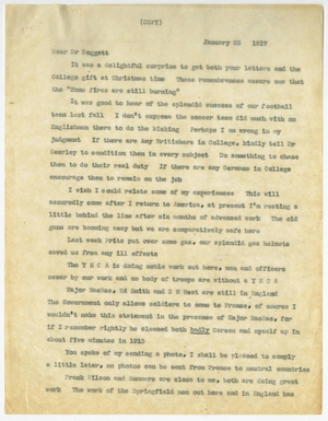 Transcribed letter from Herbert C. Patterson to Laurence L. Doggett (January 23, 1917)