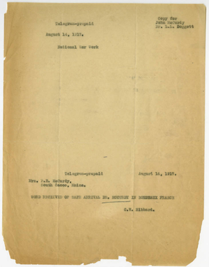 Telegram from C. V. Hibbard to Laurence L. Doggett (August 14, 1917)