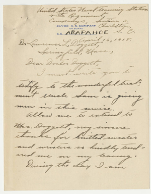 Letter from Harold L. Kimball to Laurence L. Doggett (April 16, 1918)
