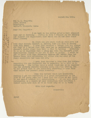 Letter to Laurence L. Doggett (August 20, 1918)