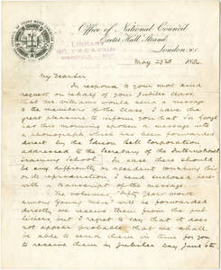 W.H. Mills letter about Sir George Williams 1894 Jubilee address