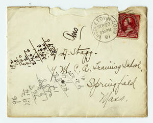 Envelope to a letter to Amos Alonzo Stagg from Weslyan University dated September 23, 1891