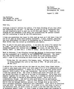 Letter from Bet Power to Lou Sullivan (August 7, 1989)