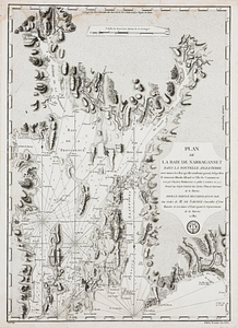 Plan de la baie de Narragansett dans la Nouvelle Angleterre avec toutes les îles qu'elle renferme parmi lesquelles se trouvent Rhode-Island et île de Connonicut