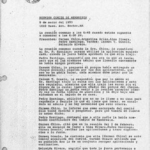 Minutes from Festival Puertorriqueño de Massachusetts, Inc. Membership Committee meeting on March 9, 1993