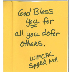 Card from a woman at the Western Massachusetts Correctional Alcohol Center