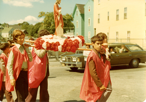 Boys carrying statue in Saint Anthony's procession