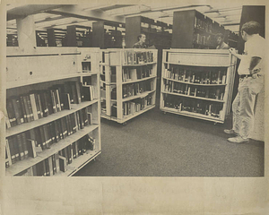 Moving books in the new Babson Library (1971)