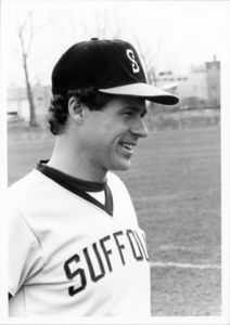 Suffolk University baseball coach Joseph Walsh, on the field, 1982