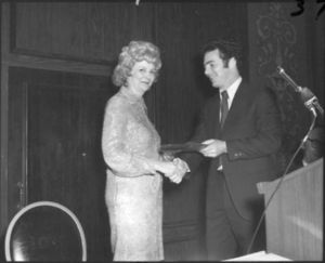 Doris Pote receives an award at Suffolk University's Law Day, 1972