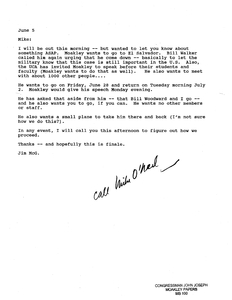 Letter from James P. McGovern to Mike O'Neil regarding John Joseph Moakley's trip to El Salvador