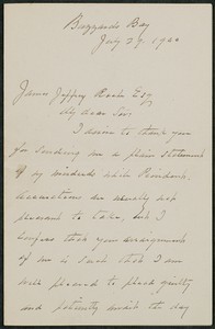 Letter, July 29, 1900, Grover Cleveland to James Jeffrey Roche