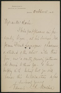 Letter, October 5, 1892, Francis A. Walker to James Jeffrey Roche