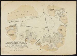 Map showing the boundary lines in tide water between the city of Gloucester and towns of Ipswich and Essex