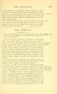 1787 Chap. 0054 An Act For Suppressing And Punishing Of Rogues, Vagabonds, Common Beggars, And Other Idle, Disorderly And Lewd Persons.