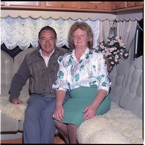 Flynn family, travelling family posing inside and outside of their new caravan, with their new Volvo car, near Downpatrick