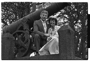 John McMichael's wedding former leader of the UDA. Photos taken with his wife at cannon gun in Lisburn Park