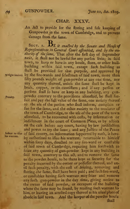 1809 Chap. 0036. An Act To Provide For The Storing And Safe Keeping Of Gunpowder In The Town Of Cambridge, And To Prevent Damage From The Same.