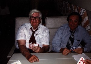 Thomas P. O'Neill playing cards on the airplane with Walter "Curley" Probet