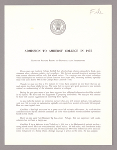 Amherst College annual report to secondary schools and report on admission to Amherst College, 1957